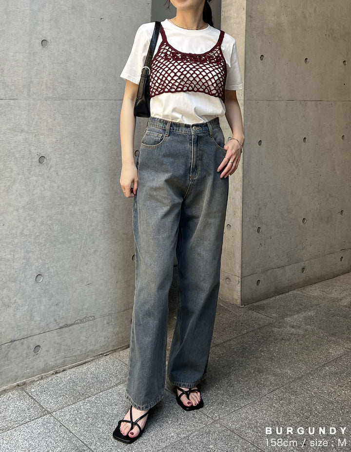 【TIME SALE 50%OFF ¥2,998⇒¥1,499】[2024 SUMMER COLLECTION]メッシュ編みニットショートキャミビスチェ[mb] トップス 人気レディースファッション通販 リエディ