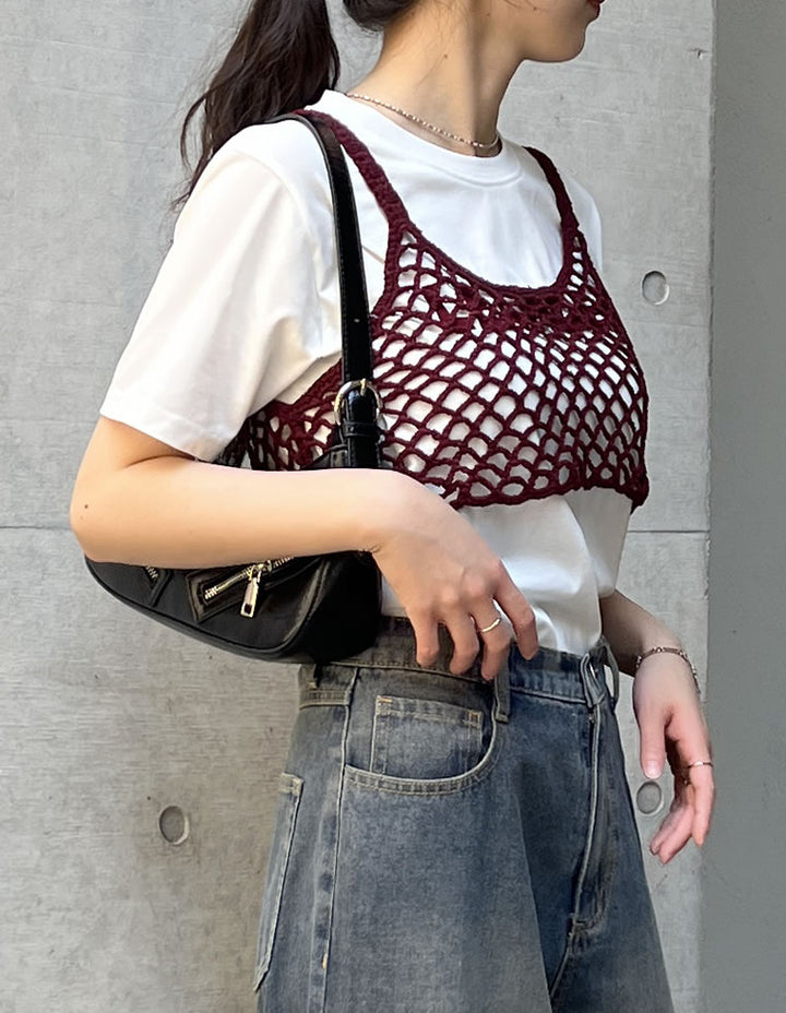 【TIME SALE 50%OFF ¥2,998⇒¥1,499】[2024 SUMMER COLLECTION]メッシュ編みニットショートキャミビスチェ[mb] トップス 人気レディースファッション通販 リエディ