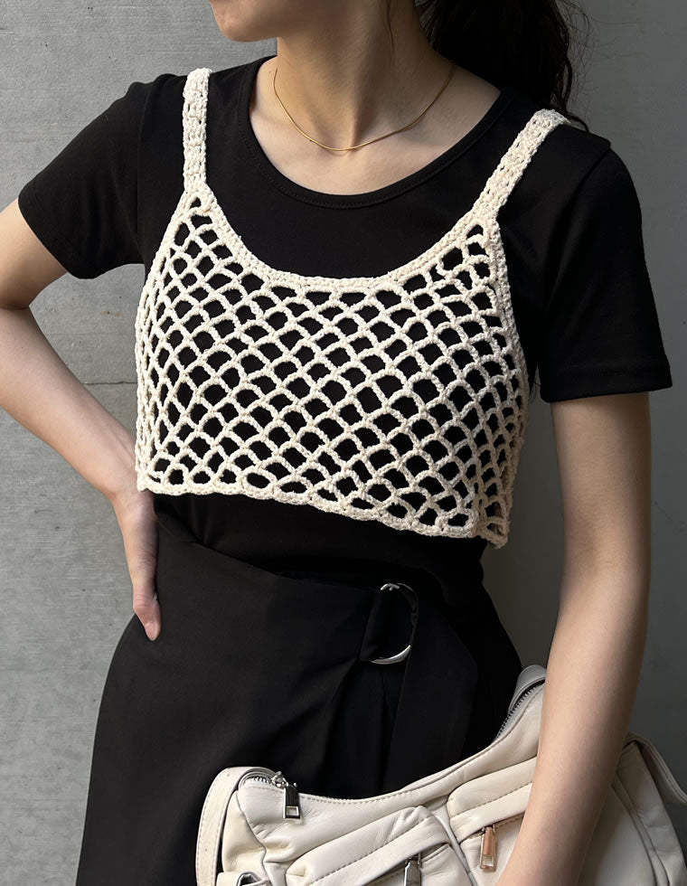 メッシュ編みニットショートキャミビスチェ - トップス通販 | 人気