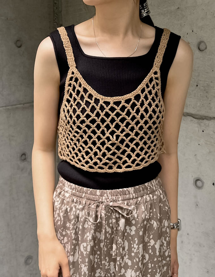 【TIME SALE 50%OFF ¥2,998⇒¥1,499】[2024 SUMMER COLLECTION]メッシュ編みニットショートキャミビスチェ[mb] トップス 人気レディースファッション通販 リエディ