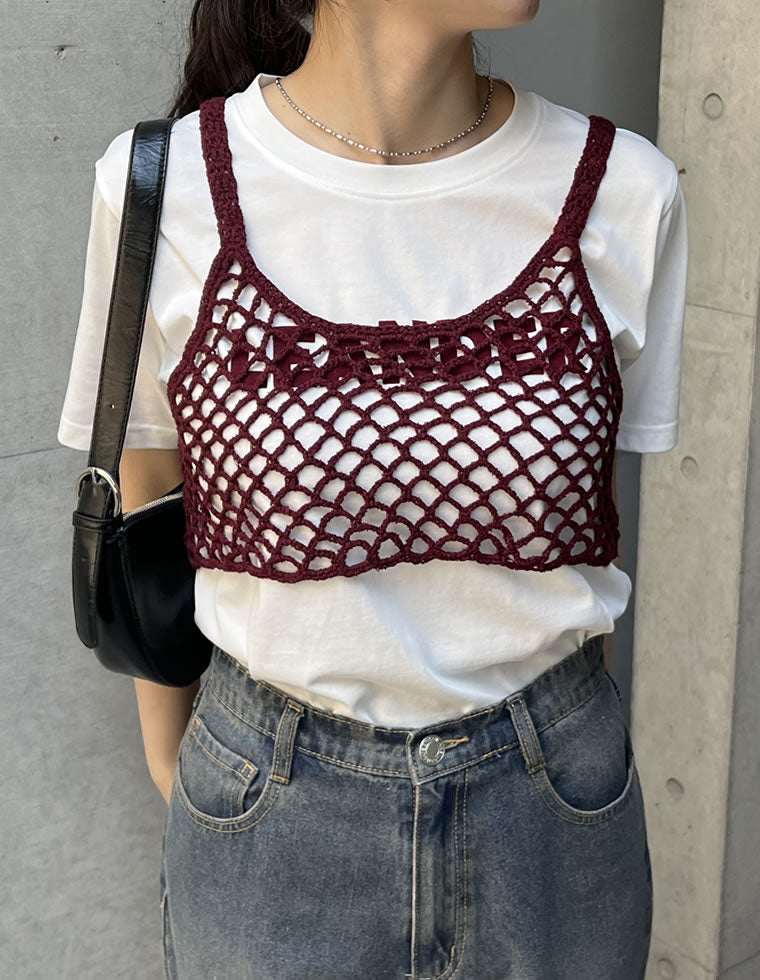 メッシュ編みニットショートキャミビスチェ - トップス通販 | 人気