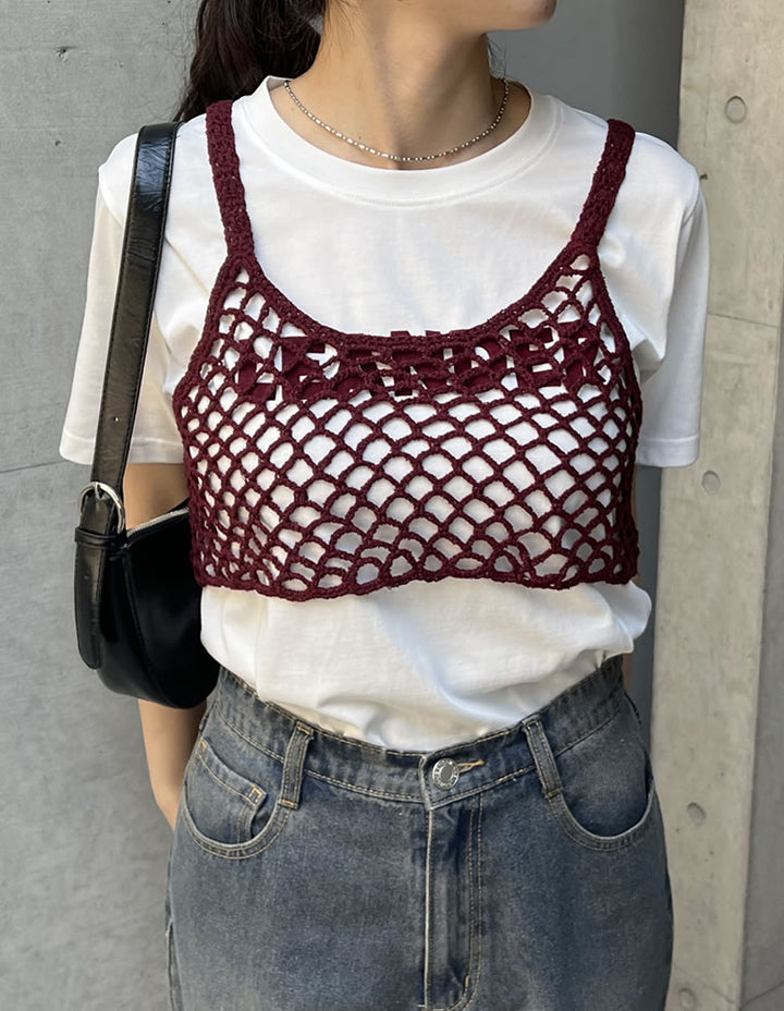 【TIME SALE 50%OFF ¥2,998⇒¥1,499】[2024 SUMMER COLLECTION]メッシュ編みニットショートキャミビスチェ[mb] トップス 人気レディースファッション通販 リエディ