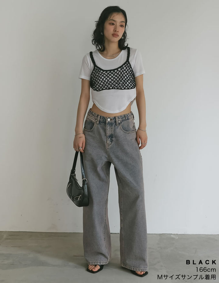 【TIME SALE 50%OFF ¥2,998⇒¥1,499】[2024 SUMMER COLLECTION]メッシュ編みニットショートキャミビスチェ[mb] トップス 人気レディースファッション通販 リエディ