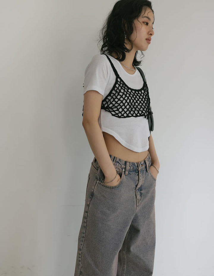 【TIME SALE 50%OFF ¥2,998⇒¥1,499】[2024 SUMMER COLLECTION]メッシュ編みニットショートキャミビスチェ[mb] トップス 人気レディースファッション通販 リエディ