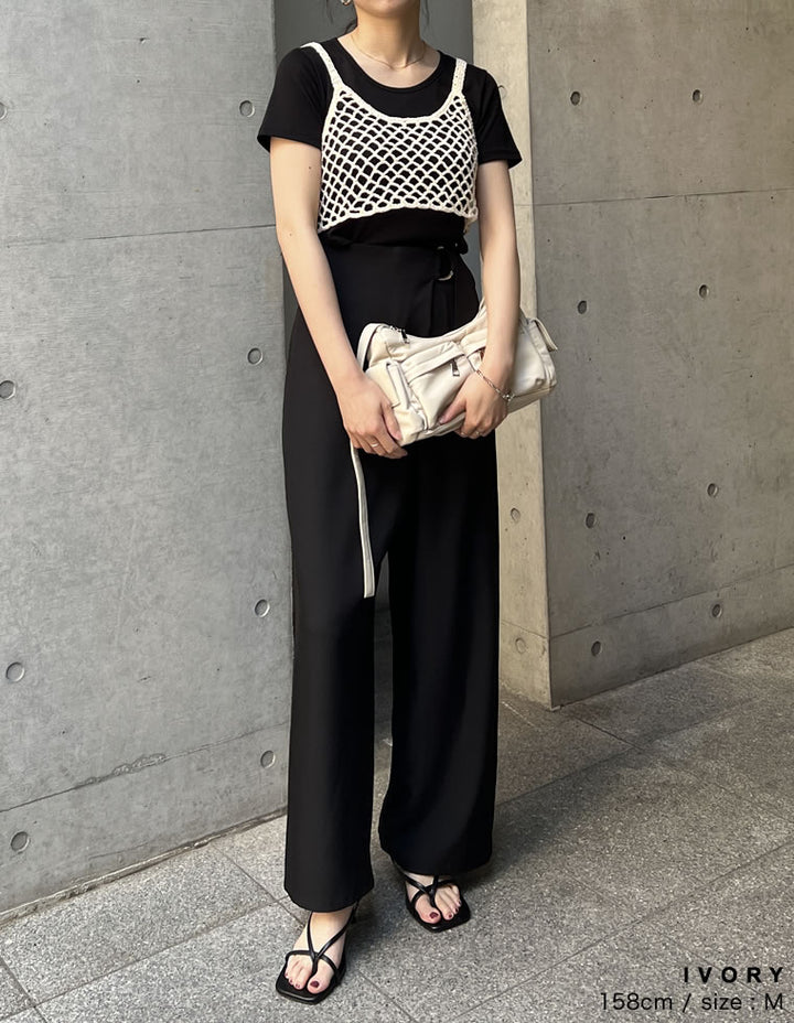 【TIME SALE 50%OFF ¥2,998⇒¥1,499】[2024 SUMMER COLLECTION]メッシュ編みニットショートキャミビスチェ[mb] トップス 人気レディースファッション通販 リエディ