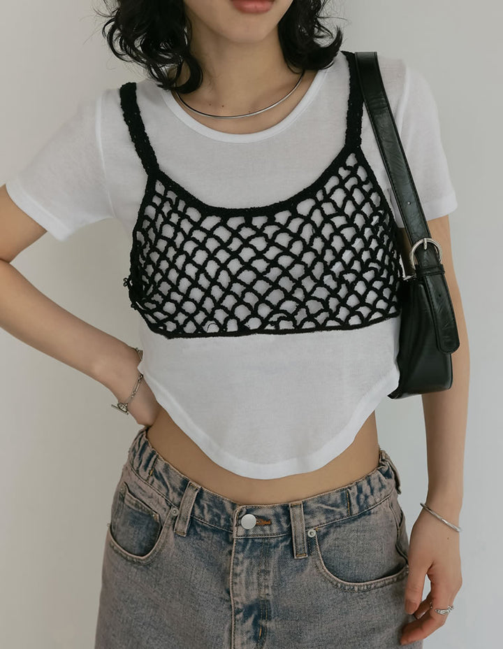【TIME SALE 50%OFF ¥2,998⇒¥1,499】[2024 SUMMER COLLECTION]メッシュ編みニットショートキャミビスチェ[mb] トップス 人気レディースファッション通販 リエディ