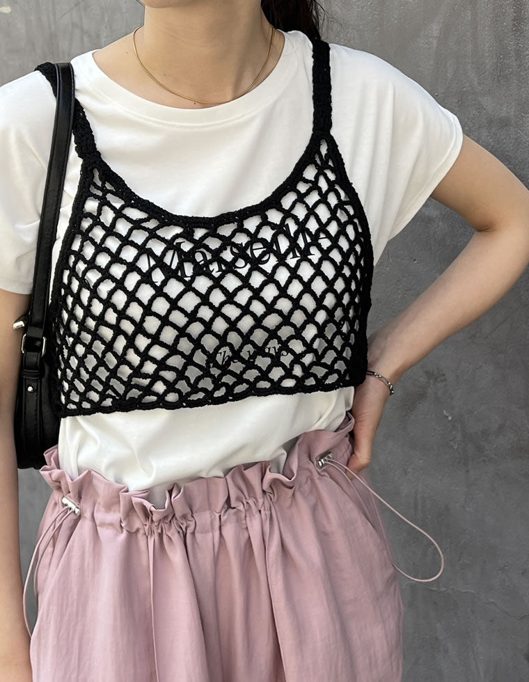 メッシュ編みニットショートキャミビスチェ - トップス通販 | 人気
