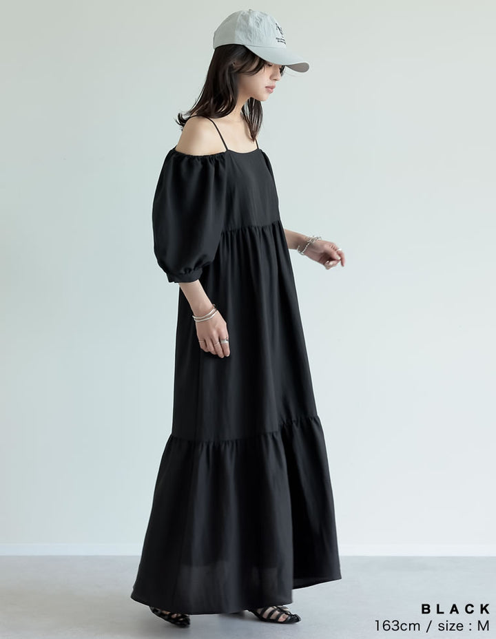 【TIME SALE 20%OFF ¥6,998⇒¥5,598】[新色追加][低身長サイズ有]パフスリーブティアードワンピース ワンピース 人気レディースファッション通販 リエディ