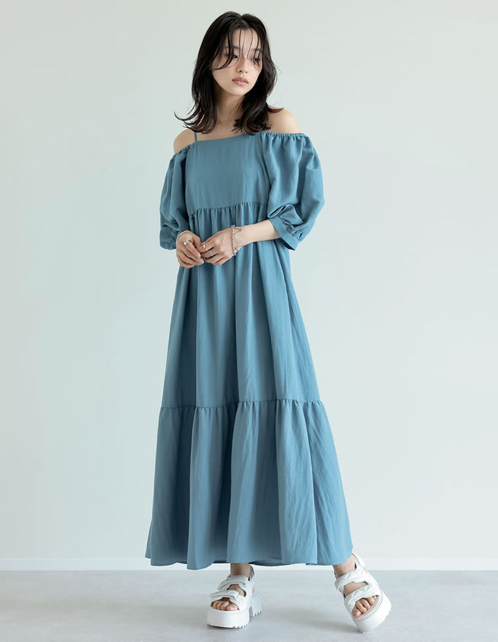【TIME SALE 20%OFF ¥6,998⇒¥5,598】[新色追加][低身長サイズ有]パフスリーブティアードワンピース ワンピース 人気レディースファッション通販 リエディ