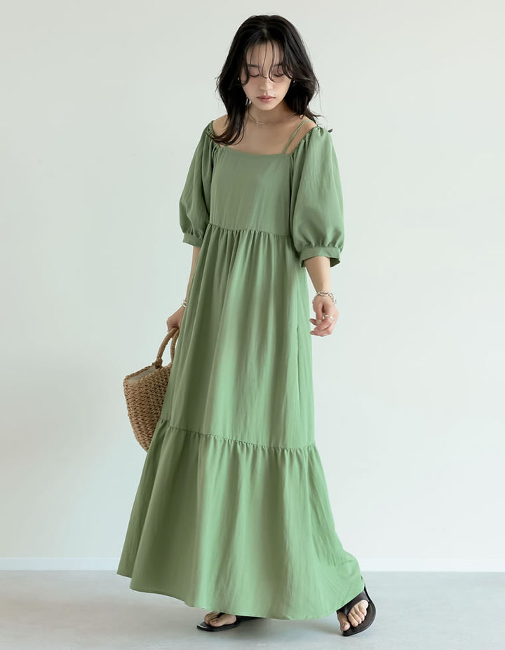 【TIME SALE 20%OFF ¥6,998⇒¥5,598】[新色追加][低身長サイズ有]パフスリーブティアードワンピース ワンピース 人気レディースファッション通販 リエディ