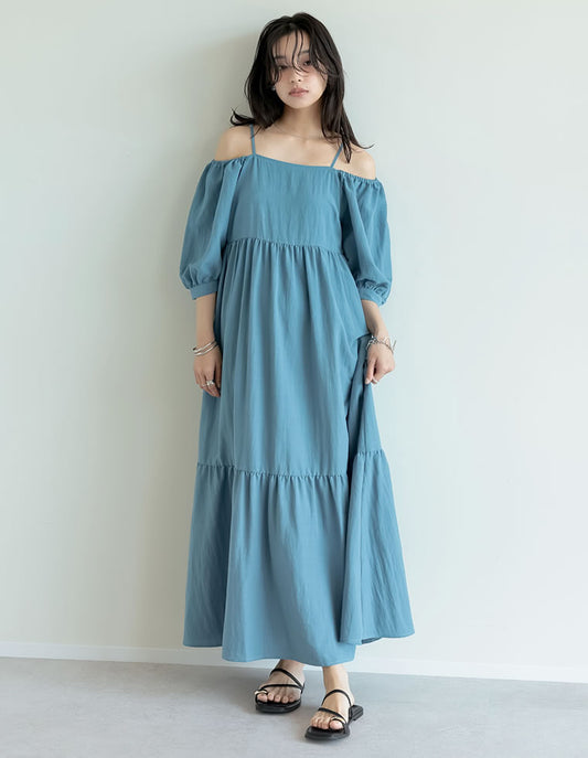【TIME SALE 20%OFF ¥6,998⇒¥5,598】[新色追加][低身長サイズ有]パフスリーブティアードワンピース ワンピース 人気レディースファッション通販 リエディ