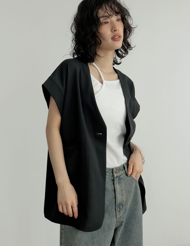再開しました様 ジレ 黒 バックサテンテーラードカラージレ｜BIGI online store - ビギ