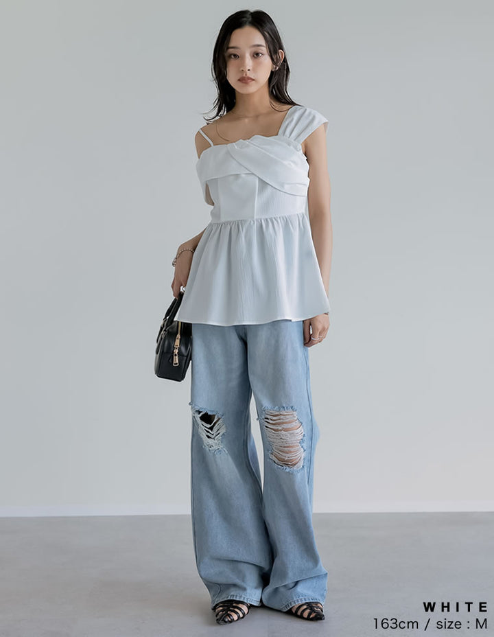 【TIME SALE 10%OFF ¥5,298⇒¥4,768】マルチウェイリボンデザインオフショルフレアトップス[mb] トップス 人気レディースファッション通販 リエディ