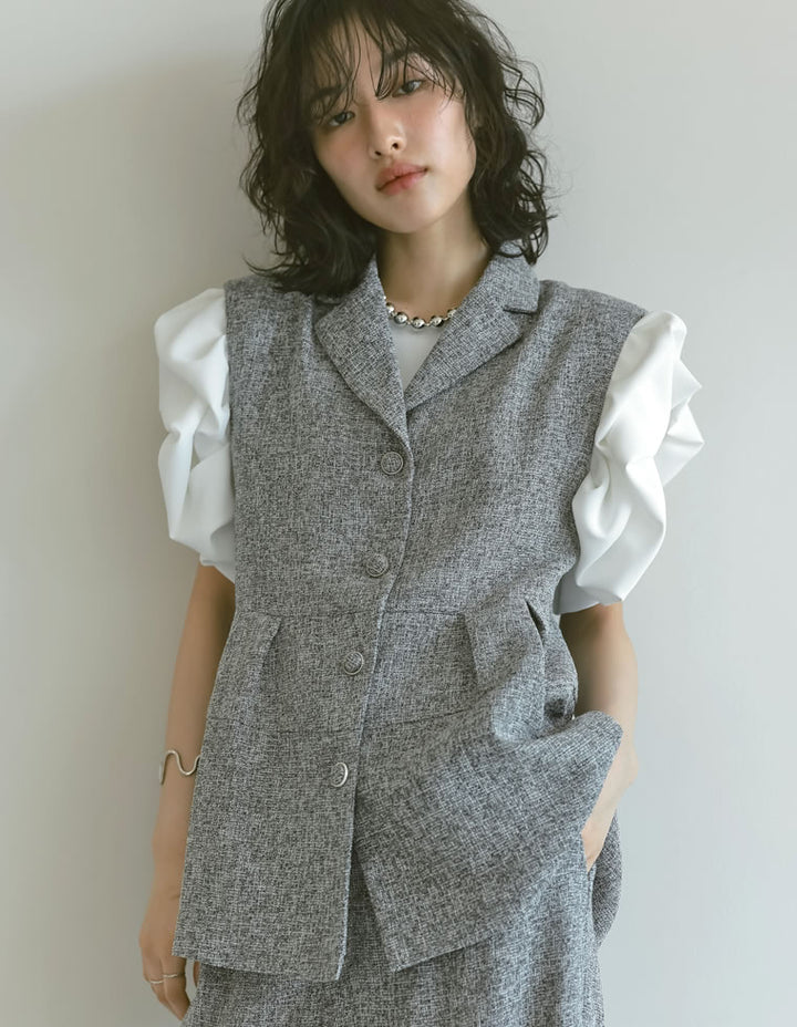 【TIME SALE 20%OFF ¥6,998⇒¥5,598】[オケージョン セレモニー]サマーツイードペプラムベスト ジャケット/アウター 人気レディースファッション通販 リエディ