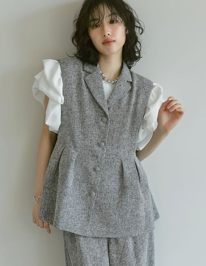 【TIME SALE 20%OFF ¥6,998⇒¥5,598】[オケージョン セレモニー]サマーツイードペプラムベスト ジャケット/アウター 人気レディースファッション通販 リエディ