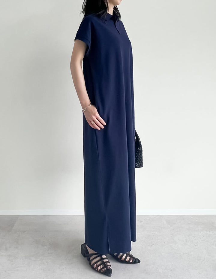 【TIME SALE 10%OFF ¥5,498⇒¥4,948】[低身長サイズ有]フレンチスリーブポロマキシワンピース ワンピース 人気レディースファッション通販 リエディ
