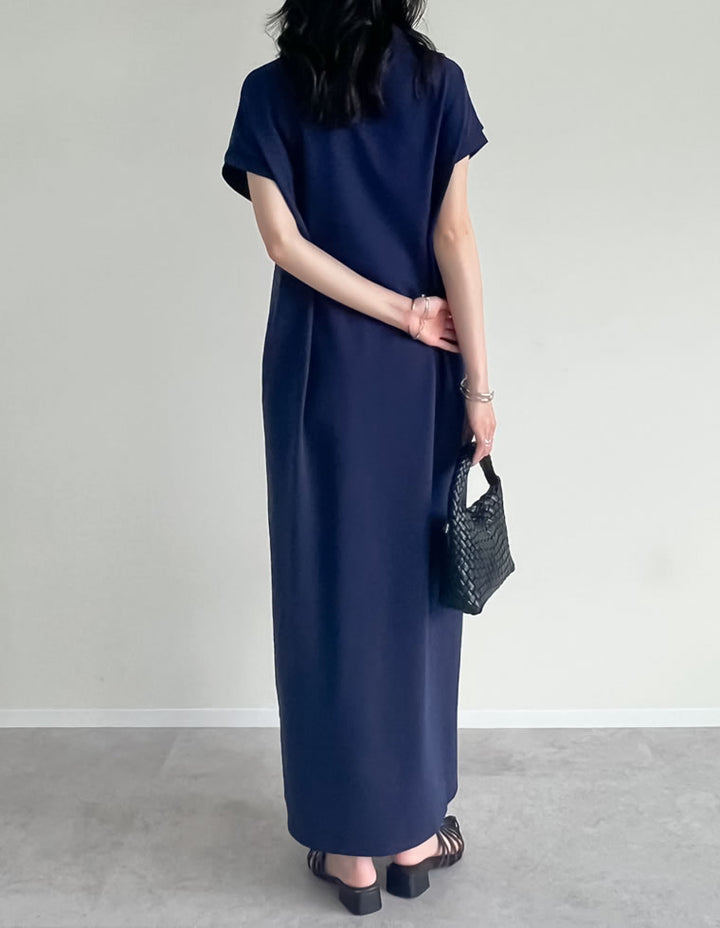 【TIME SALE 10%OFF ¥5,498⇒¥4,948】[低身長サイズ有]フレンチスリーブポロマキシワンピース ワンピース 人気レディースファッション通販 リエディ