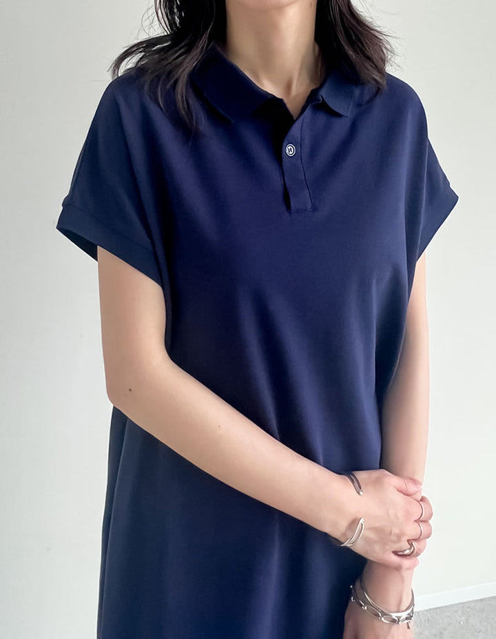【TIME SALE 10%OFF ¥5,498⇒¥4,948】[低身長サイズ有]フレンチスリーブポロマキシワンピース ワンピース 人気レディースファッション通販 リエディ