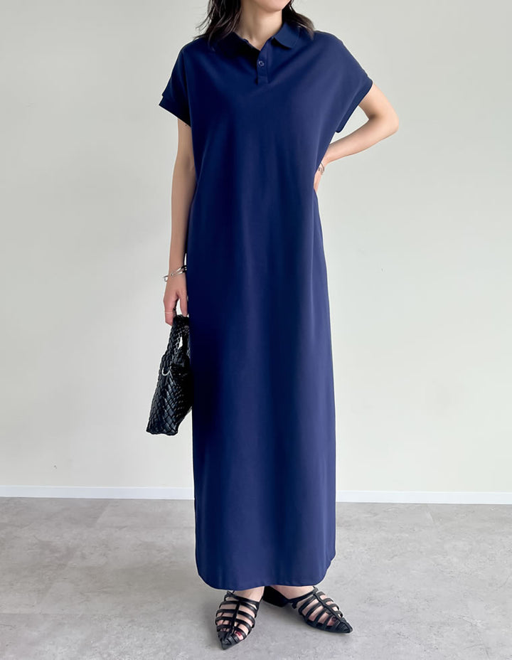 【TIME SALE 10%OFF ¥5,498⇒¥4,948】[低身長サイズ有]フレンチスリーブポロマキシワンピース ワンピース 人気レディースファッション通販 リエディ