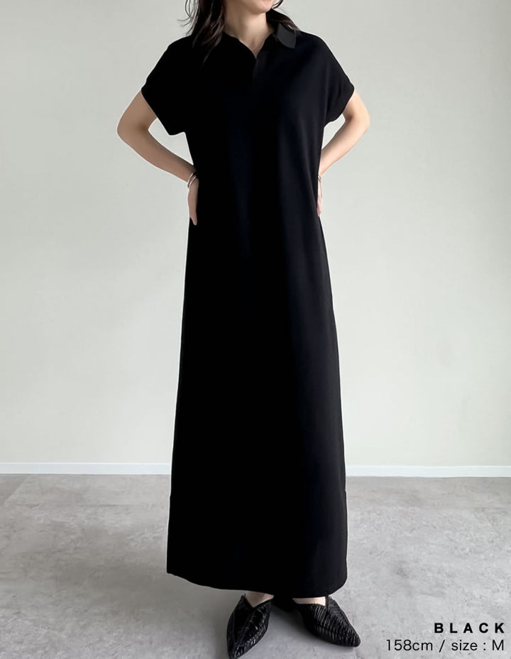 【TIME SALE 10%OFF ¥5,498⇒¥4,948】[低身長サイズ有]フレンチスリーブポロマキシワンピース ワンピース 人気レディースファッション通販 リエディ