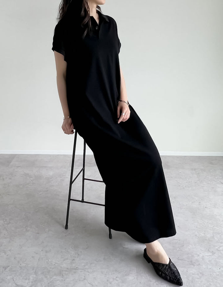 【TIME SALE 10%OFF ¥5,498⇒¥4,948】[低身長サイズ有]フレンチスリーブポロマキシワンピース ワンピース 人気レディースファッション通販 リエディ
