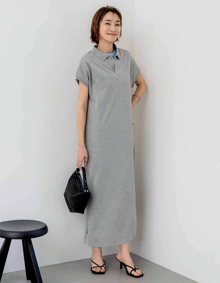 【TIME SALE 10%OFF ¥5,498⇒¥4,948】[低身長サイズ有]フレンチスリーブポロマキシワンピース ワンピース 人気レディースファッション通販 リエディ