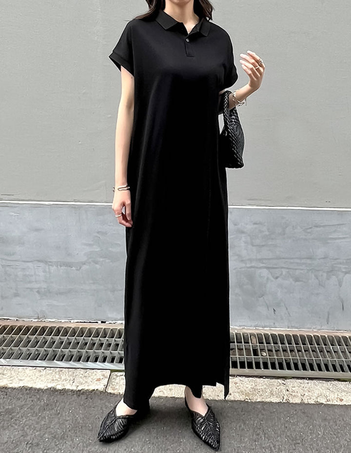 【TIME SALE 10%OFF ¥5,498⇒¥4,948】[低身長サイズ有]フレンチスリーブポロマキシワンピース ワンピース 人気レディースファッション通販 リエディ