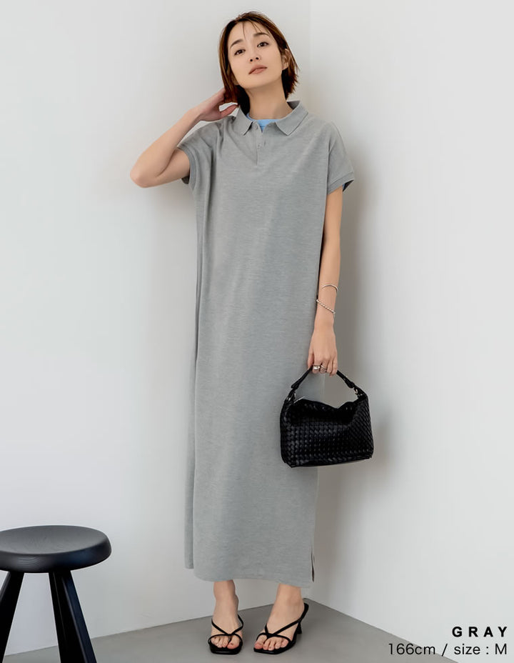 【TIME SALE 10%OFF ¥5,498⇒¥4,948】[低身長サイズ有]フレンチスリーブポロマキシワンピース ワンピース 人気レディースファッション通販 リエディ