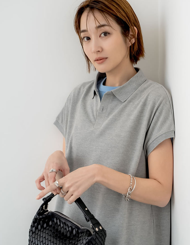 【TIME SALE 10%OFF ¥5,498⇒¥4,948】[低身長サイズ有]フレンチスリーブポロマキシワンピース ワンピース 人気レディースファッション通販 リエディ