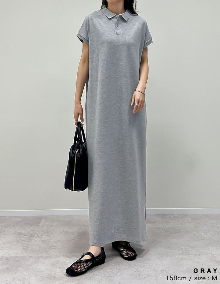 【TIME SALE 10%OFF ¥5,498⇒¥4,948】[低身長サイズ有]フレンチスリーブポロマキシワンピース ワンピース 人気レディースファッション通販 リエディ