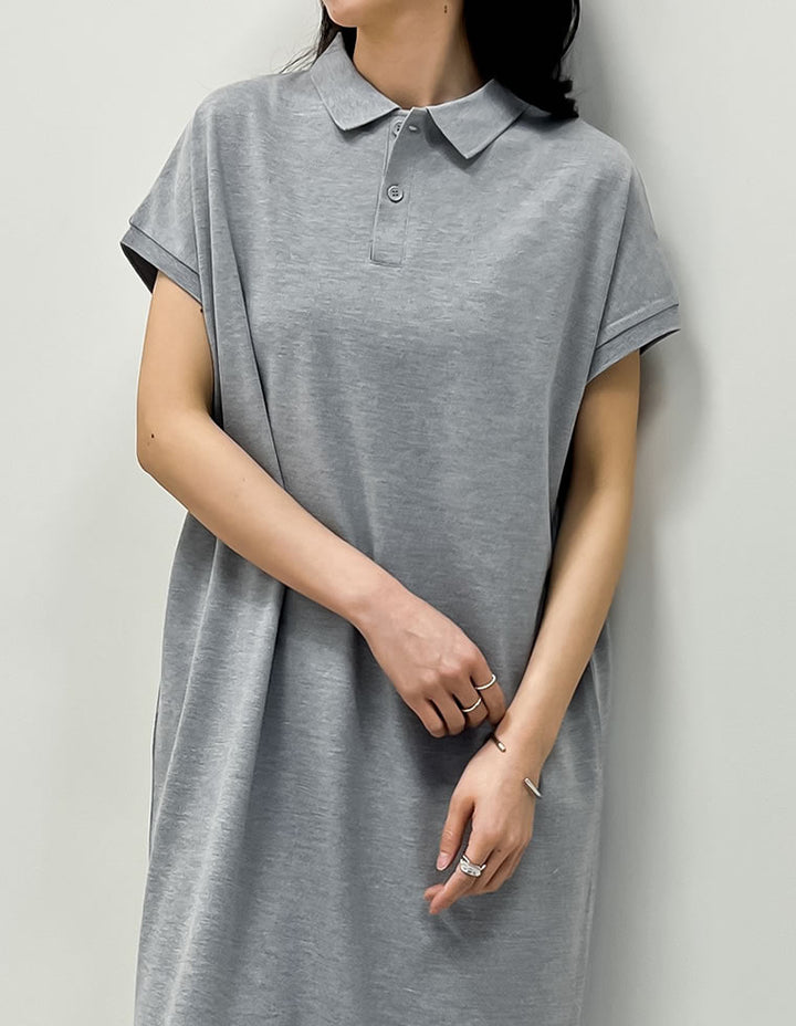 【TIME SALE 10%OFF ¥5,498⇒¥4,948】[低身長サイズ有]フレンチスリーブポロマキシワンピース ワンピース 人気レディースファッション通販 リエディ