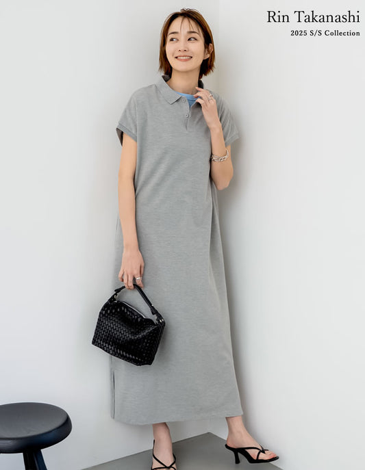 【TIME SALE 10%OFF ¥5,498⇒¥4,948】[低身長サイズ有]フレンチスリーブポロマキシワンピース ワンピース 人気レディースファッション通販 リエディ