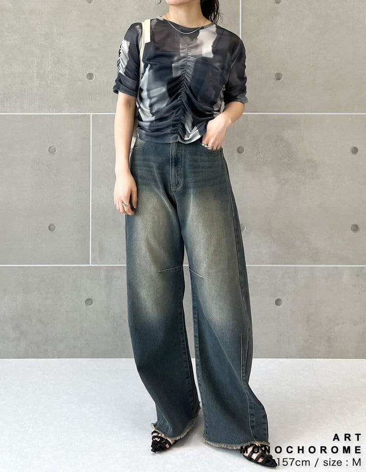 【TIME SALE 20%OFF ¥2,998⇒¥2,398】パワーメッシュギャザー半袖シアートップス[mb] トップス 人気レディースファッション通販 リエディ