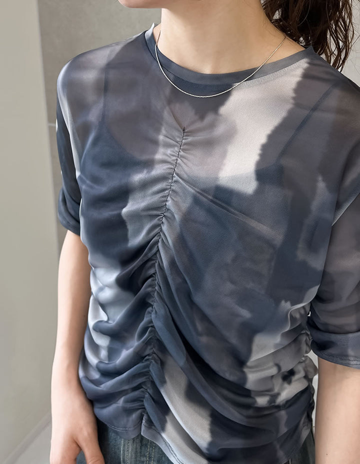 【TIME SALE 20%OFF ¥2,998⇒¥2,398】パワーメッシュギャザー半袖シアートップス[mb] トップス 人気レディースファッション通販 リエディ