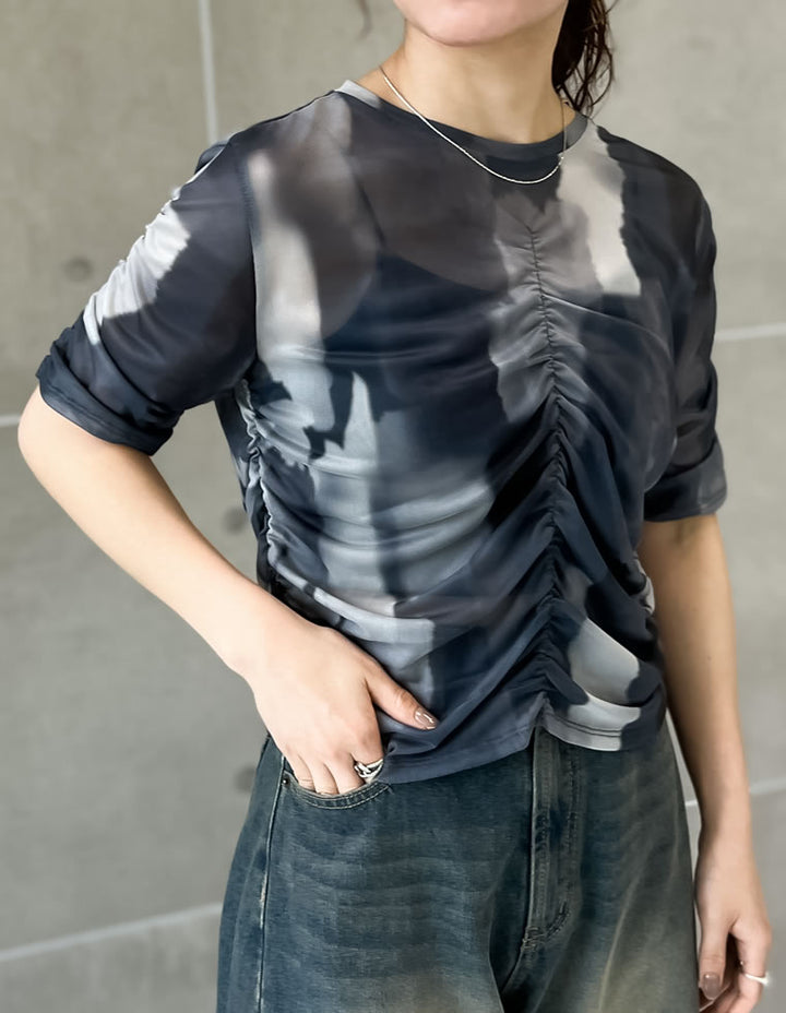 【TIME SALE 20%OFF ¥2,998⇒¥2,398】パワーメッシュギャザー半袖シアートップス[mb] トップス 人気レディースファッション通販 リエディ