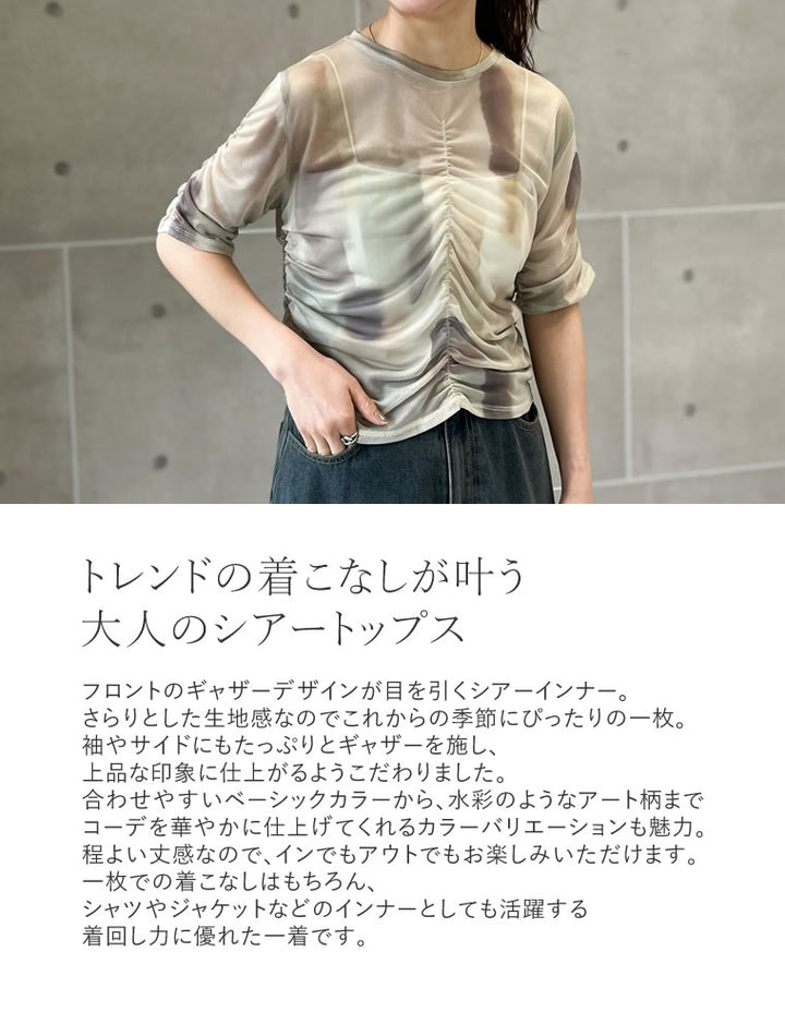 【TIME SALE 20%OFF ¥2,998⇒¥2,398】パワーメッシュギャザー半袖シアートップス[mb] トップス 人気レディースファッション通販 リエディ