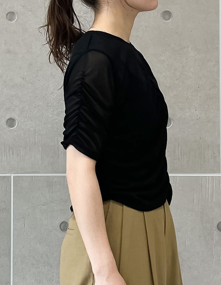 【TIME SALE 20%OFF ¥2,998⇒¥2,398】パワーメッシュギャザー半袖シアートップス[mb] トップス 人気レディースファッション通販 リエディ
