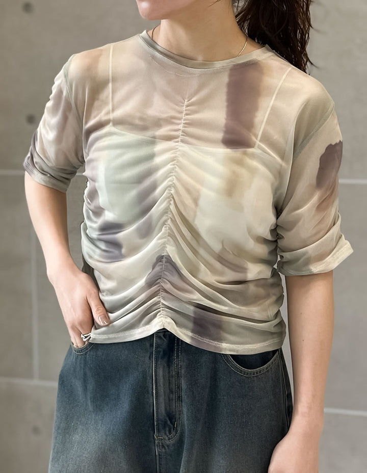 【TIME SALE 20%OFF ¥2,998⇒¥2,398】パワーメッシュギャザー半袖シアートップス[mb] トップス 人気レディースファッション通販 リエディ