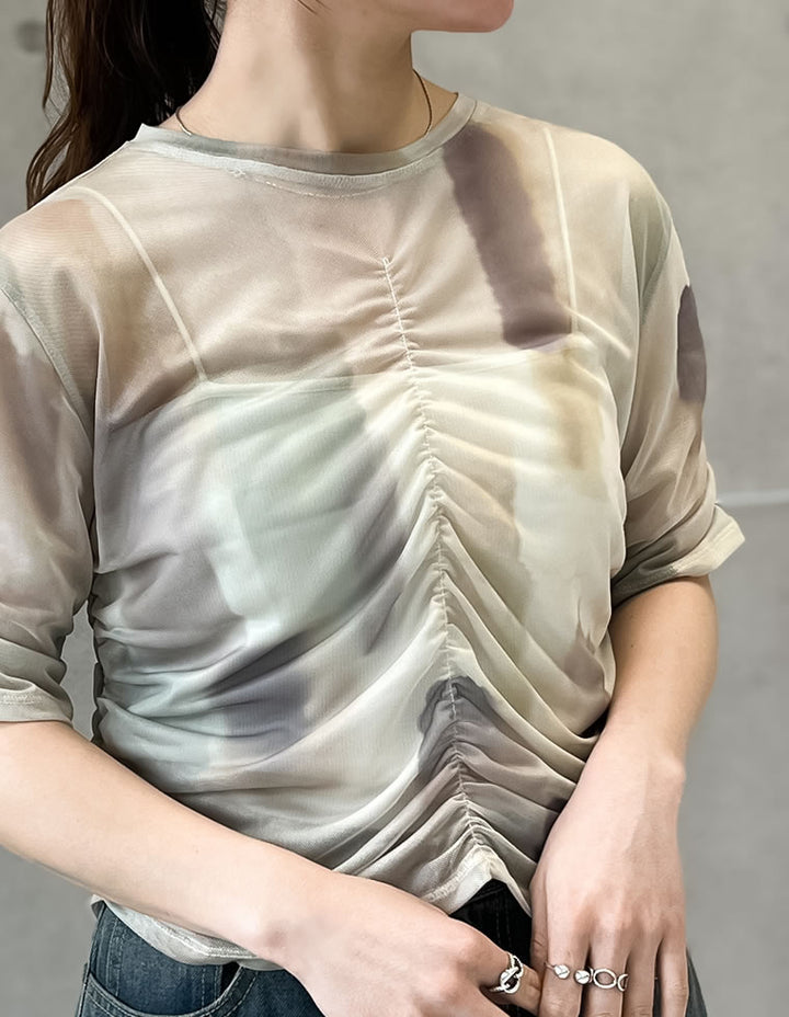 【TIME SALE 20%OFF ¥2,998⇒¥2,398】パワーメッシュギャザー半袖シアートップス[mb] トップス 人気レディースファッション通販 リエディ