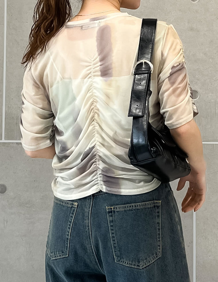 【TIME SALE 20%OFF ¥2,998⇒¥2,398】パワーメッシュギャザー半袖シアートップス[mb] トップス 人気レディースファッション通販 リエディ