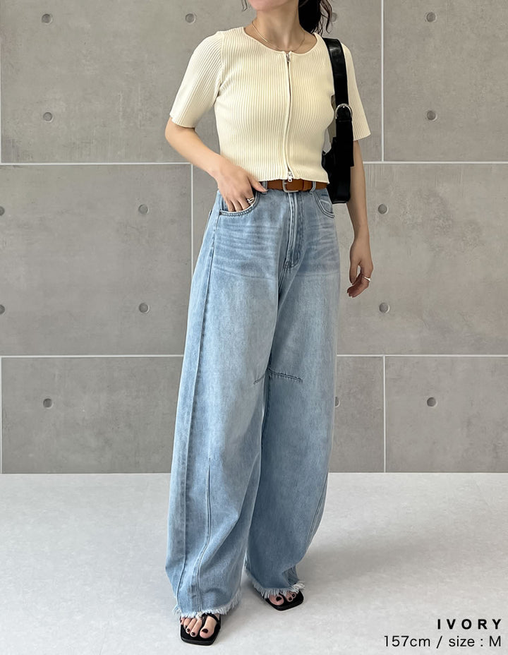 【TIME SALE 50%OFF ¥4,499⇒¥2,249】ダブルジップ半袖ニットトップス トップス 人気レディースファッション通販 リエディ