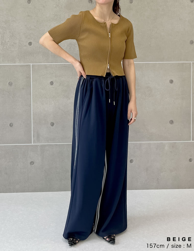 ダブルジップ半袖ニットトップス - トップス通販 | 人気レディース