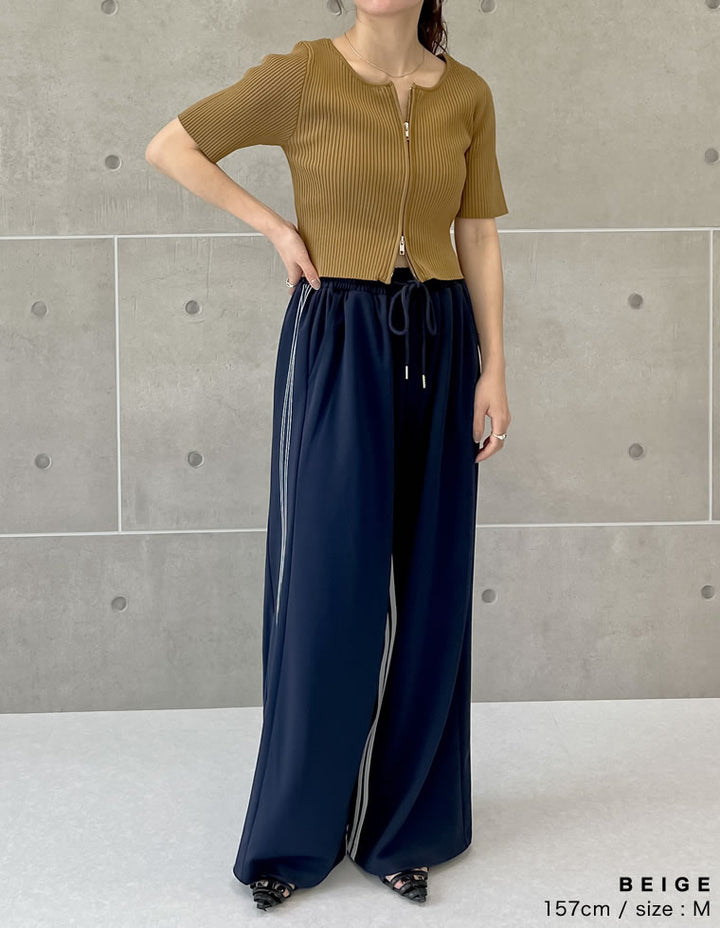 【TIME SALE 50%OFF ¥4,499⇒¥2,249】ダブルジップ半袖ニットトップス トップス 人気レディースファッション通販 リエディ