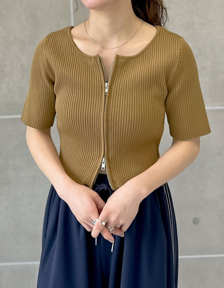 【TIME SALE 50%OFF ¥4,499⇒¥2,249】ダブルジップ半袖ニットトップス トップス 人気レディースファッション通販 リエディ