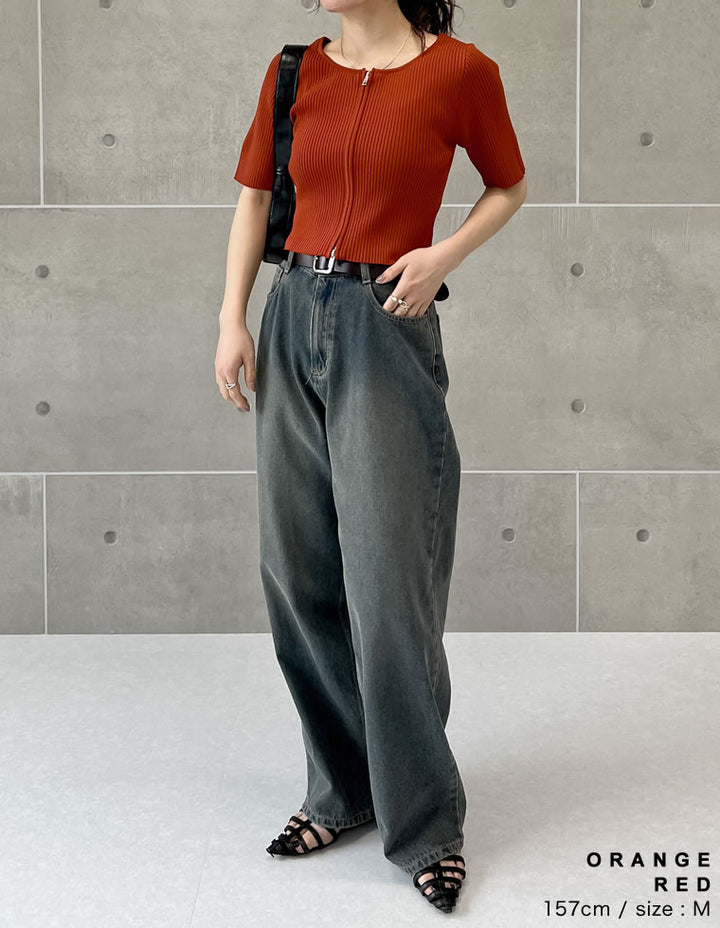 【TIME SALE 50%OFF ¥4,499⇒¥2,249】ダブルジップ半袖ニットトップス トップス 人気レディースファッション通販 リエディ