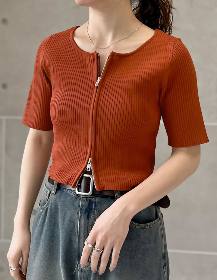 【TIME SALE 50%OFF ¥4,499⇒¥2,249】ダブルジップ半袖ニットトップス トップス 人気レディースファッション通販 リエディ
