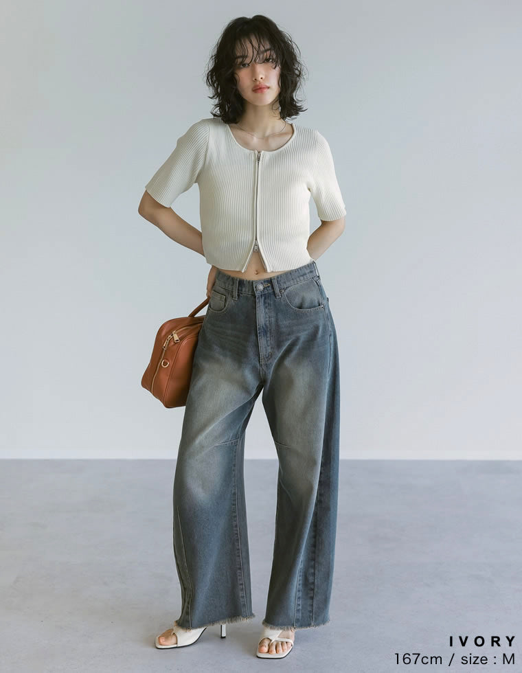 ダブルジップ半袖ニットトップス - トップス通販 | 人気レディース