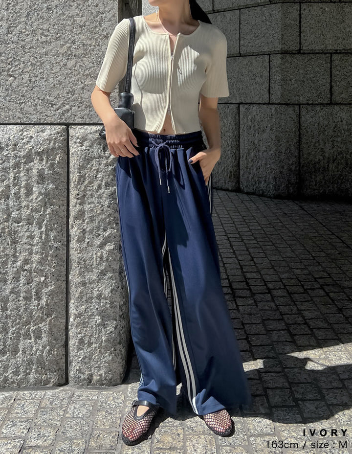 【TIME SALE 50%OFF ¥4,499⇒¥2,249】ダブルジップ半袖ニットトップス トップス 人気レディースファッション通販 リエディ
