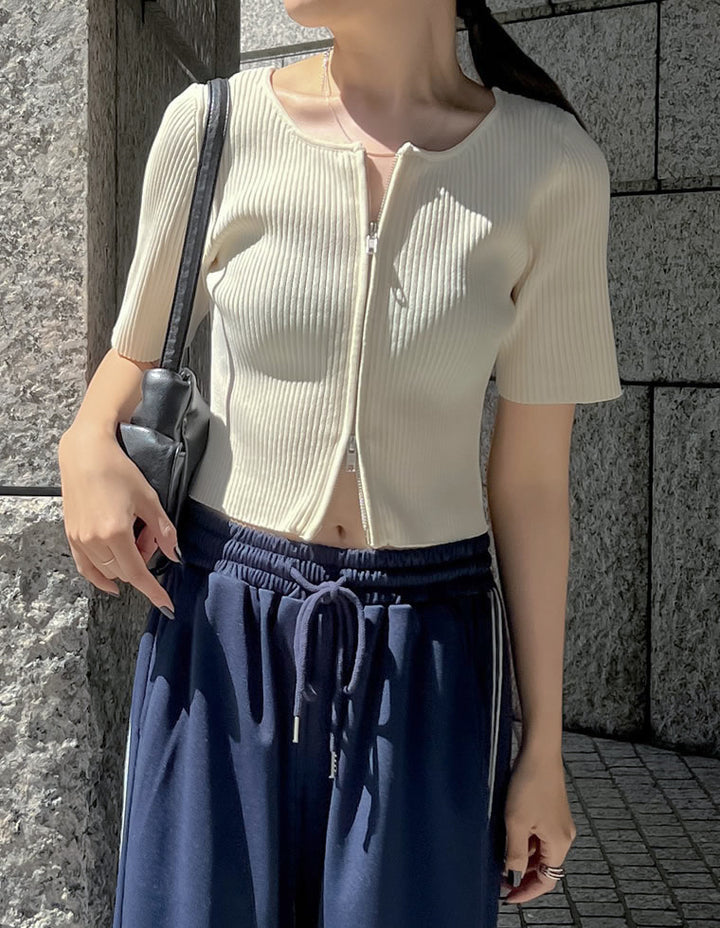 【TIME SALE 50%OFF ¥4,499⇒¥2,249】ダブルジップ半袖ニットトップス トップス 人気レディースファッション通販 リエディ