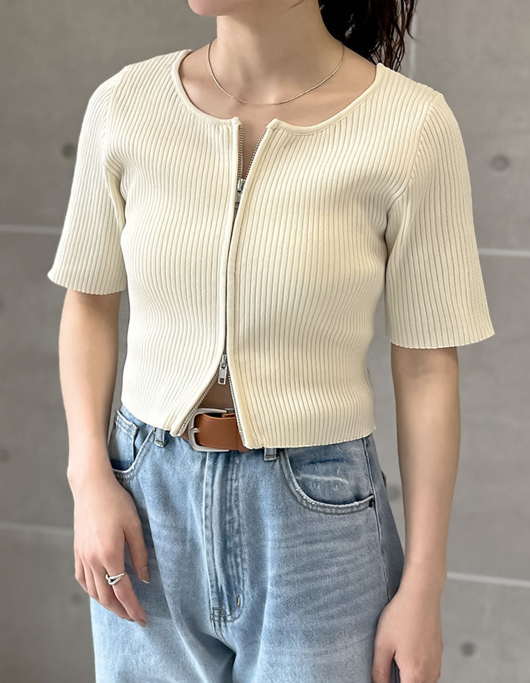 D&G リブ編み 半袖トップス 24/38 レッド グッチ GG ウール 半袖ニット L レディース レッド×ブラック
